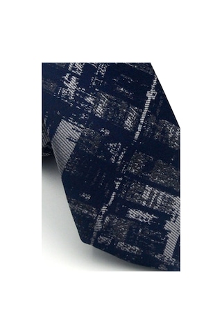 Gaffy Füme Desenli Lacivert Dokuma Kumaş Mendilli Slim Fit Kravat // Sdk-2601-2 Lacivert