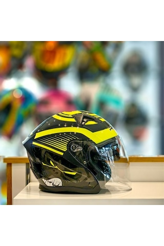 Rhkc 528 Çenesiz Vizörlü Yazlık Açık Kask Monkey Sarı - Siyah
