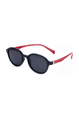 Unisex 1-5 Yaş Polarize Siyah Çocuk Güneş Gözlüğü Kırmızı Sap Detaylı Sarı - Kırmızı