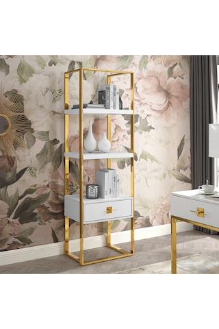 Rihanna Gold Metal Beyaz Kitaplık & Raf