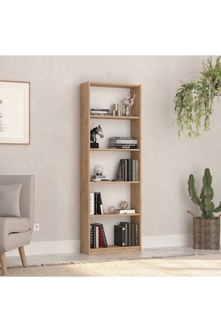 Max 5 Raflı Kitaplık - Florida Meşe 58x170x23 Cm Meşe