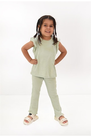 Luess Fırfır Detaylı Yumuşak Dokulu Kız Çocuk Takım - Yeşil