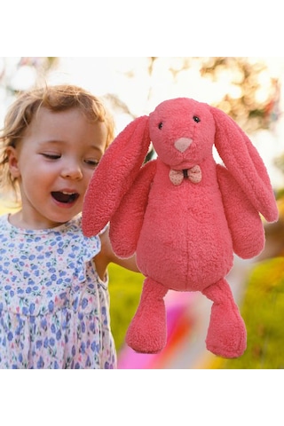 Uyku Arkadaşım Papyonlu Uzun Kulak Bunny Peluş Tavşan 65 Cm Fuşya