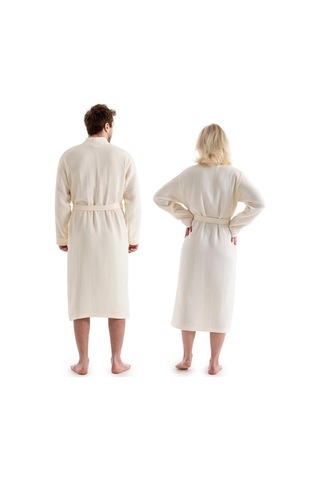 Unisex Kimono Müslin Bornoz + Havlu Seti Ekru-ekru Ekru