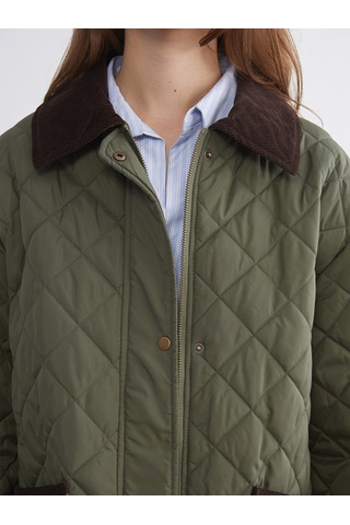 Lcw Modest Haki Kadife Gömlek Yaka Oversize Kadın Şişme Mont