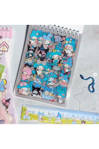 Spiral Not Defterli Cetvelli My Melody Kuromi Model Normal Ve Şeffaf Sticker Dergisi - Model 4 Çok Renkli
