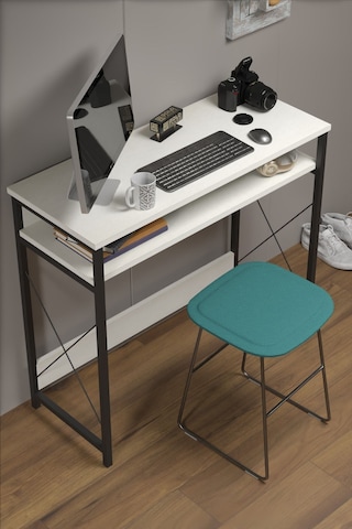 Çalışma Masası Bilgisayar Laptop Ofis Masası Okul Ev Beyaz Beyaz