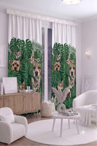 Bebek Çocuk Odası Fon Perdesi 140x260 Cm 2 Kanat Sevimli Desenli Dekoratif Dijital Baskılı Premium Çocuk Odası Perdesi Yeşil