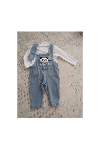 Baby Buu Panda Detaylı Cepli Denim Kotlu Mevsimlik 2'li Erkek Bebek Salopet Tulum Takımı 6-9ay, 9-12ay, 12-18ay, 18-24ay Beyaz Beyaz