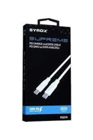 SYROX SUPREME PD25TK 25W TYP-C PD SARJ VE DATA KABLOSU SYROX SUPREME PD25TK 25W TYP-C PD SARJ VE DATA KABLOSU