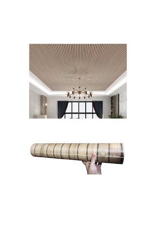 60cm X 280cm 1 Adet Kendinden Yapışkanlı Açık Kahverengi Lambiri Desenli Duvar Paneli Kağıdı Yg005