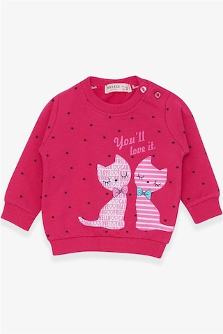 Breeze Kız Bebek Sweatshirt Mutlu Kedicikler 4 Ay-1.5 Yaş, Fuşya-fuşya Fuşya