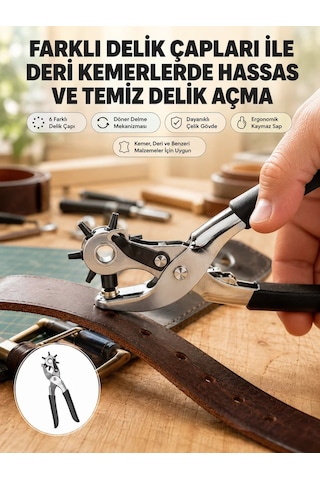 Hepsi Deri Delme Pensesi 6 Uçlu Ayarlanabilir Kemer Delme Aleti Profesyonel Kullanım Najmaddin 11649379