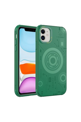 Zeyline Apple Uyumlu iPhone 12 Zore Wireless Şarj Özellikli Desenli Hot Kapak-koyu Yeşil