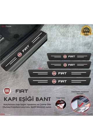 Fiat Logolu Karbon Kapı Eşiği Koruyucu Suni Deri 4'lü Set