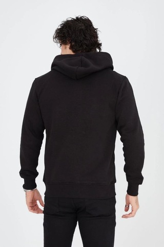 Vinevesta Erkek 3 İplik Pamuklu Kapüşonlu Tam Fermuarlı Cepli Hoodie Sweatshirt - Siyah Çok Renkli