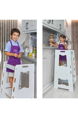 Minera Ahşap Montessori Öğrenme Kulesi / 2-6 Yaş / Beyaz