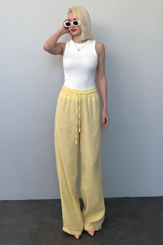 Madmext Sarı Bol Paça Müslin Kadın Pantolon Mg1980 Sarı