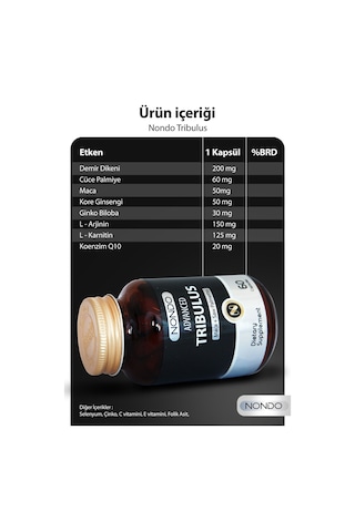 Nondo Tribulus Demir Dikeni, Tribulus Terrestris Saw Palmetto Kore Ginseng Ginko Biloba 60 Kapsül