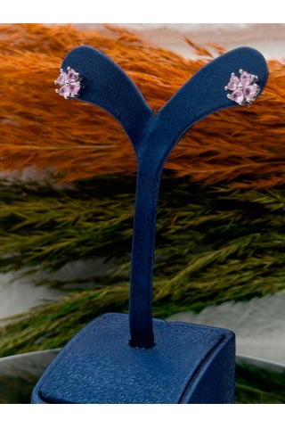 925 Ayar Gümüş Kalpli Pembe Kuvars Taşlı Zarif Kadın Küpe Gümüş