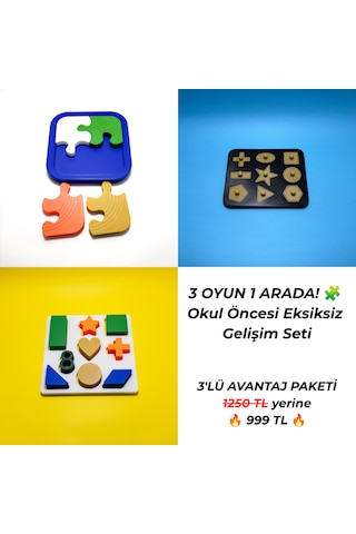 3 Lü Dev Gelişim Seti: İlk Yapbozum + Geometrik Bultak + Alfabe