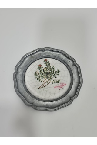 Vintage Zınn Çerçeveli Dekoratif Çiçek Temalı Duvar Tabağı 10cm 009