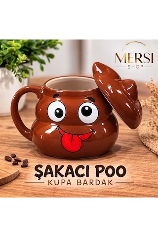 Şakacı Poo Emoji Kupa Bardak Kapaklı Komik Seramik Kahve Ve Çay Kupası Kahverengi