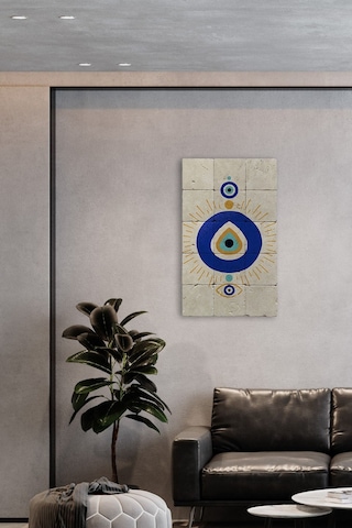 Doğal Taş Tablo Nazar Boncuğu Tablo, - Duvar Dekoru, Salon Tablosu 30x50cm Nazar Boncuğu