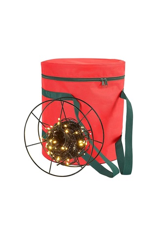 Yunboo 600d Oxford Kumaş Noel Işık Depolama Çantası - Sulu Dayanıklı, Taşınabilir, Boşluk Tasarrufu Yuvarlak Noel Aydınlatma Saklama Çantası Kırmızı