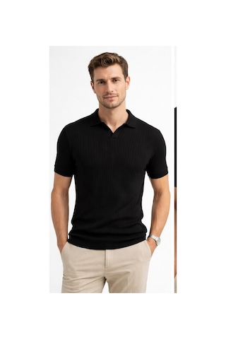 Cazador Erkek Polo Yaka Desenli Triko T-shirt 34215 Siyah Siyah