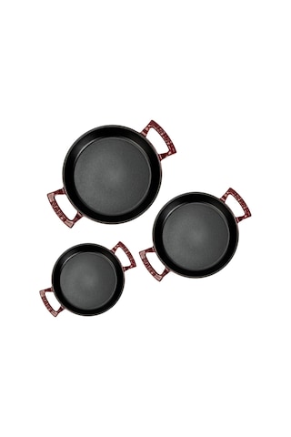 Lava Döküm Bordo 3 Lü Sahan Seti 16-20-24 Cm Şef Kalitesinde Lezzet Ve Şıklık Bir Arada-bordo Çok Renkli