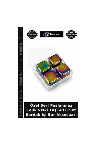 Özel Seri Paslanmaz Çelik Viski Taşı 4'lü Set Bardak İçi Bar Aksesuarı