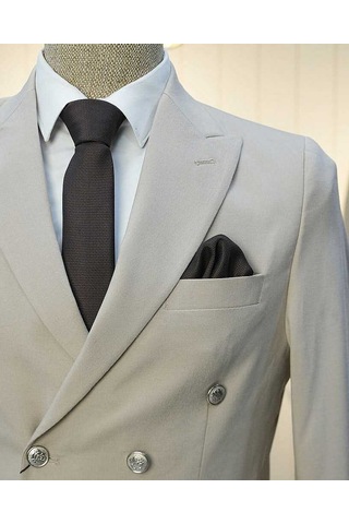 Bys Beystil Sivri Yaka Krem Kruvaze Takım Elbise Nikol - Slim Fit