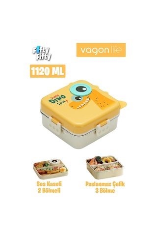 Vagonlife Lunch Box 1120 Ml Sızdırmaz,karışmaz Üç Bölmeli Sos Kaseli Yeni Nesil Sefer Tası-fflbox10082 Sarı