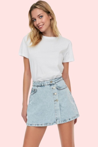 Ersefa Kadın Pamuklu Denim Şort Etek Parça Boya Casual Stil Yüksek Bel Y mavi