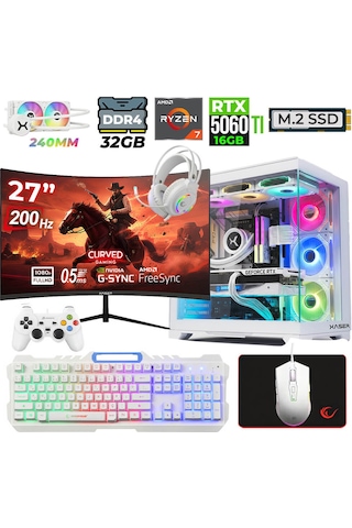 Xaser HELMET X60 R7-5700X 32 GB 1 TB SSD 16 GB RTX5060 Tİ 27" Dos Masaüstü Oyuncu Bilgisayarı