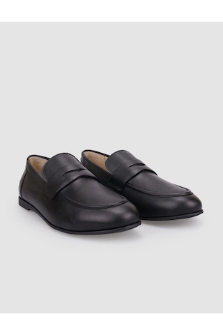 %100 Hakiki Deri Siyah Kadın Loafer Siyah