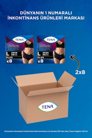 Silhouette Plus Kadınlara Özel Yüksek Bel Emici Külot Siyah L 8'li 2 Paket 16 Adet