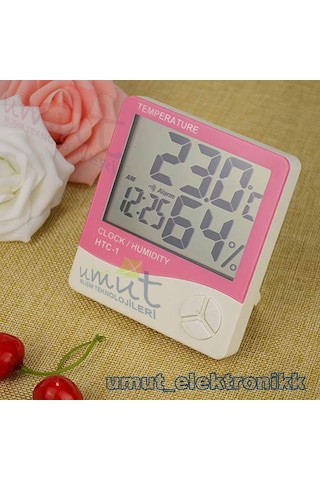 Termometre Dijital Nem Ölçer Sıcaklık Isı Alarmlı Masa Saat Pembe
