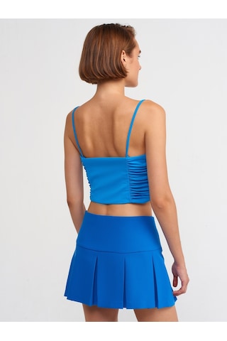 Dilvin Büzgülü Detaylı Askılı Crop Top  Mavi