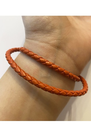 Unisex Turuncu Renk Sarmal Deri Bileklik 19 Cm Turuncu