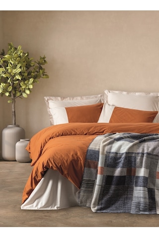 Cotton Box Comfy Pamuk Battaniyeli Çift Kişilik Nevresim Takımı Clement Tarçın