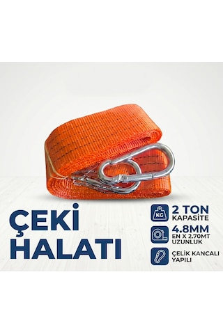 2 Ton Kemer Tipi Araç Çeki Halatı Çelik Kancalı 4.8mm X 2.70 Metre