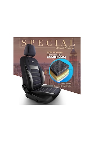 Panda Special Serisi Jakar Kumaş Oto Koltuk Kılıfı - Siyah - Gri
