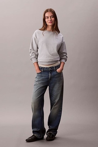 Kadın Rahat Kalıp Bisiklet Yaka Sweatshirt - Gri Melanj History Grey Heather