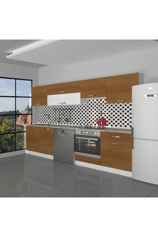 Decoraktiv Elite 280y Ank Mdf Hazır Mutfak Dolabı - Tezgah Dahil - Naturel Ceviz