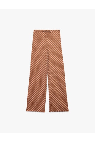 Koton Beli Bağcıklı Rahat Kalıp Yüksek Bel Pantolon Kahverengi Desenli 6wal40067ık Kahverengi Desenli