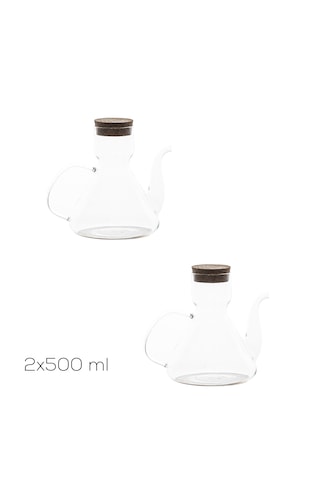 Porsima 6517 Mantar Kapaklı Borosilikat Cam 2li Yağlık Sirkelik Yağdanlık 500+500 Ml Şeffaf