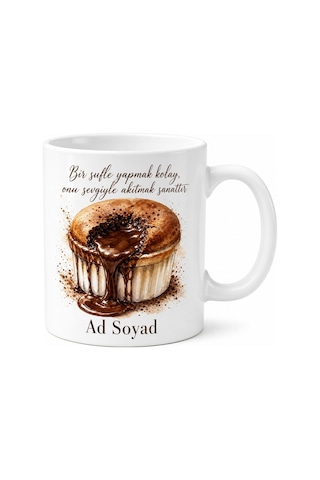 Sufle Yapan Annelere Çikolata Şelalesi Akışkan Sufle Kupa Bardak Hediye Beyaz / Çok Renkli