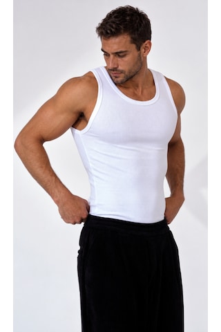 We&me Erkek Halter Yaka Slimfit Sporcu Likralı Atlet Beyaz